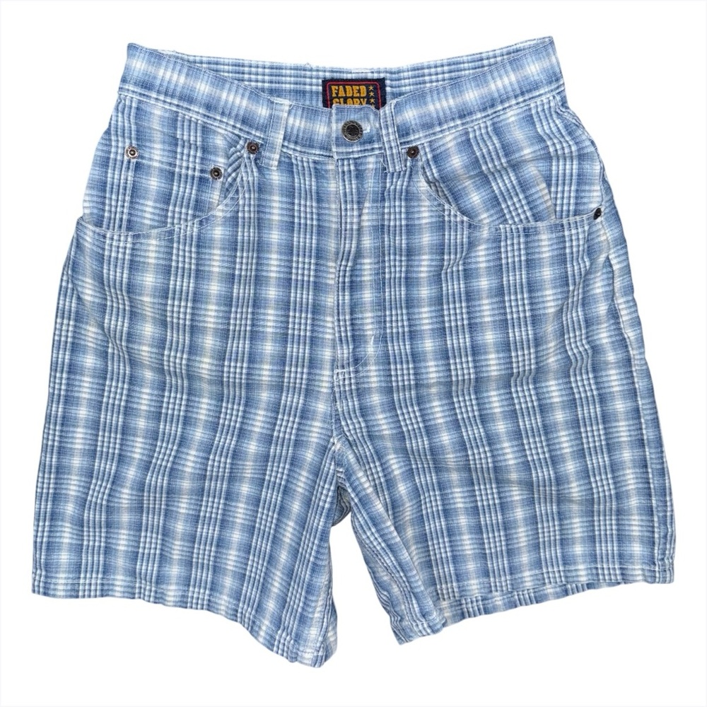 Vintage Y2K Faded Glory High Waisted Plaid Mom Shorts Cotton Womens 5/6 25 Waist